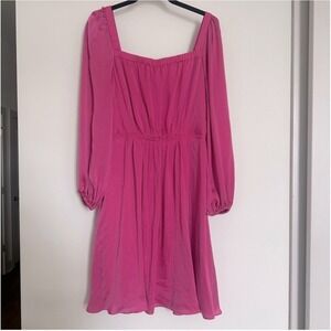 Kobi Halperin Womens Large Mini‎ Dress Pink Smocked Square Neck Long Sleeve Boho